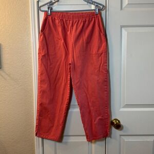 Denim & Co Stretch Capri Crop Coral Pull On Pants Womens Sz Large Elastic Waist